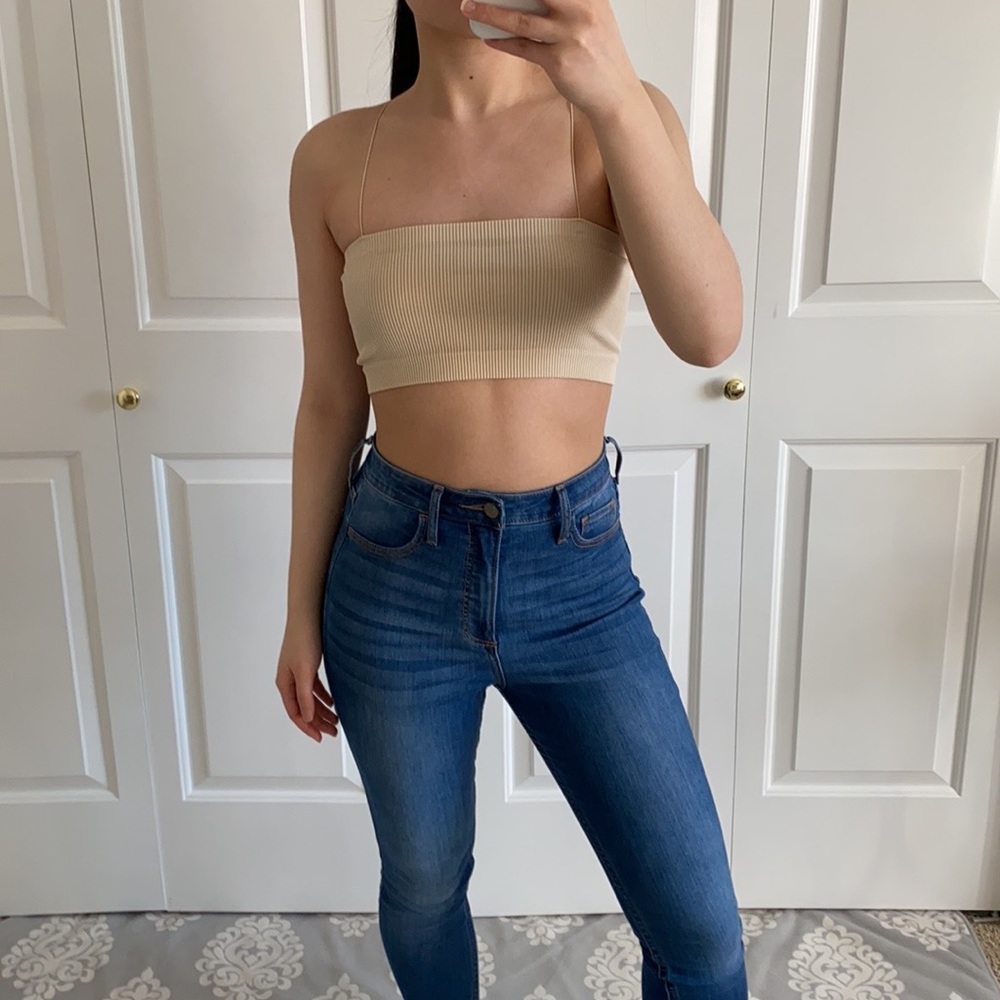 IZZY - Tan Micro Strap Ribbed Basic Cami Tube Top - Picture 5 of 7
